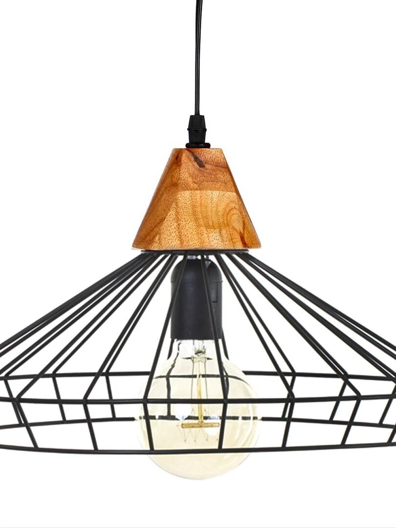 Suspension filaire en métal et bois Noir