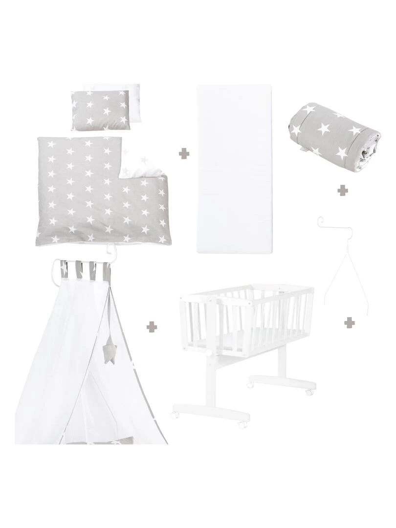 ROBA Berceau Little Stars  40x90 cm + Équipement Complet    Bois Laqué Blanc   Blanc