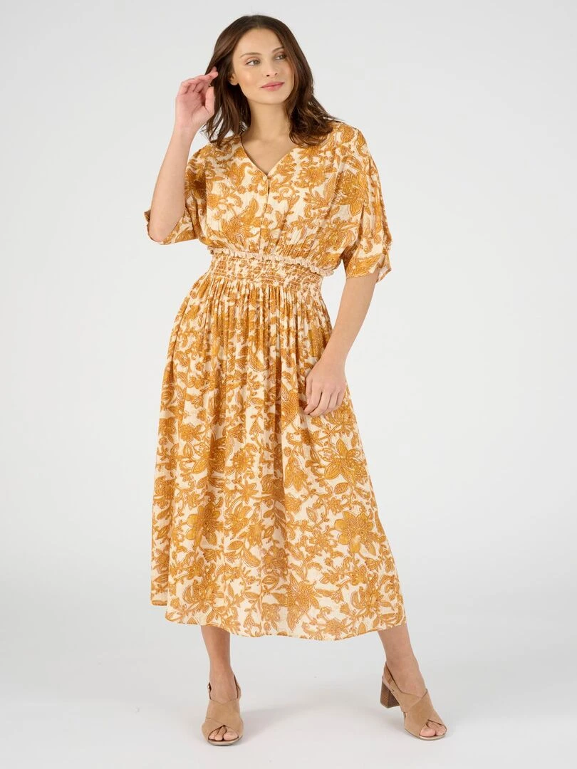 Robe longue à smocks Damart Jaune