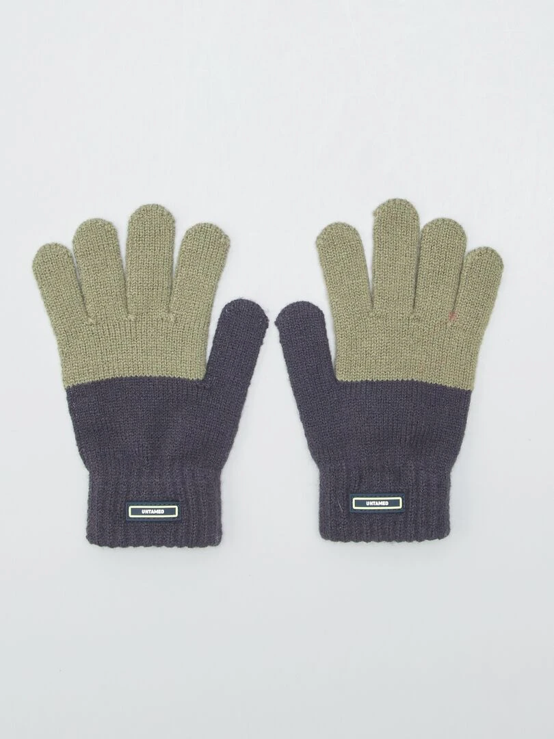 Paire de gants en maille Kaki/bleu