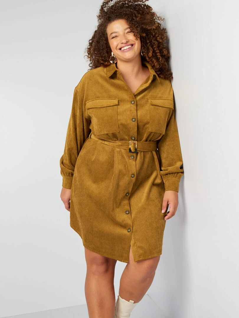 Robe chemise en velours côtelé Marron
