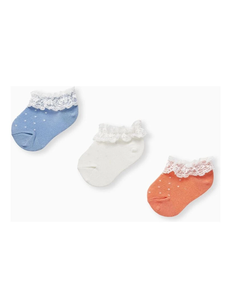 Lot 3 Paires de Chaussettes avec Dentelle et Lurex pour Bébé Fille Multicolore