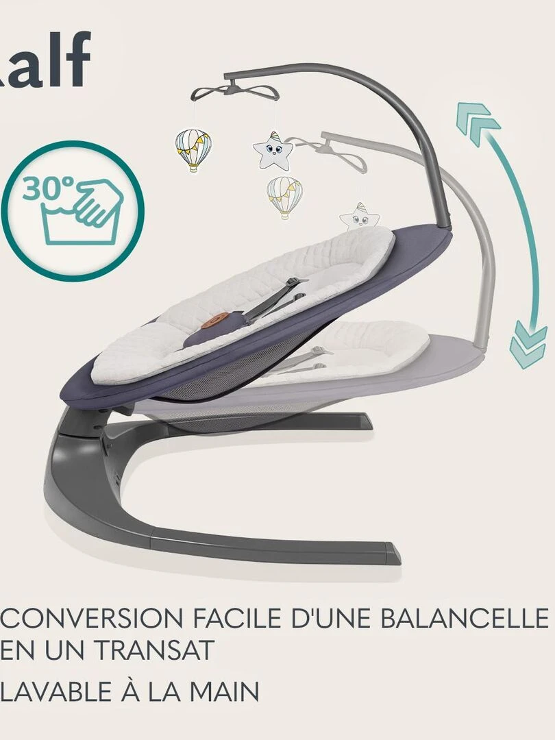 LIONELO Ralf Transat et Balancelle Électrique Bébé Ttélécommande 5 vitesses de balancement Gris Beige