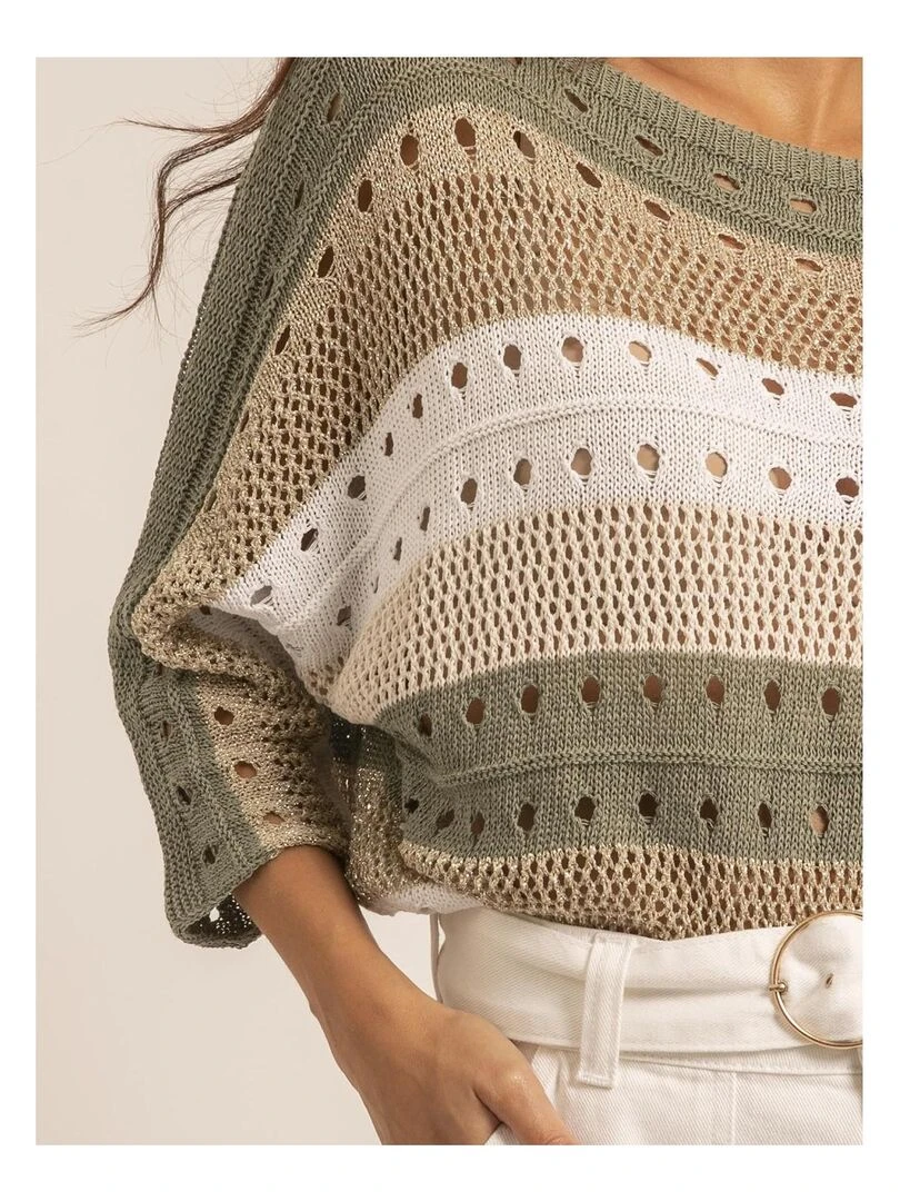 Pull léger maille ajourée KARLA   Kaki