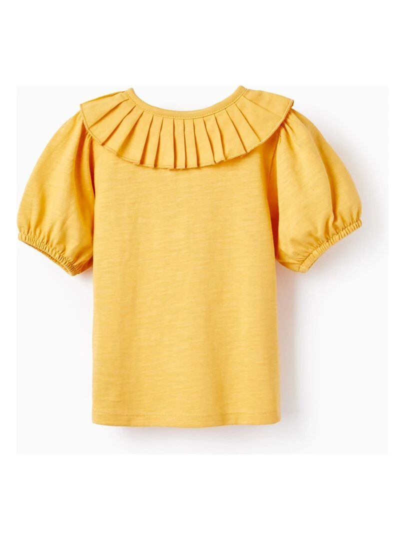 T shirt en Coton avec Col Plissé pour Bébé Fille manches courtes Jaune