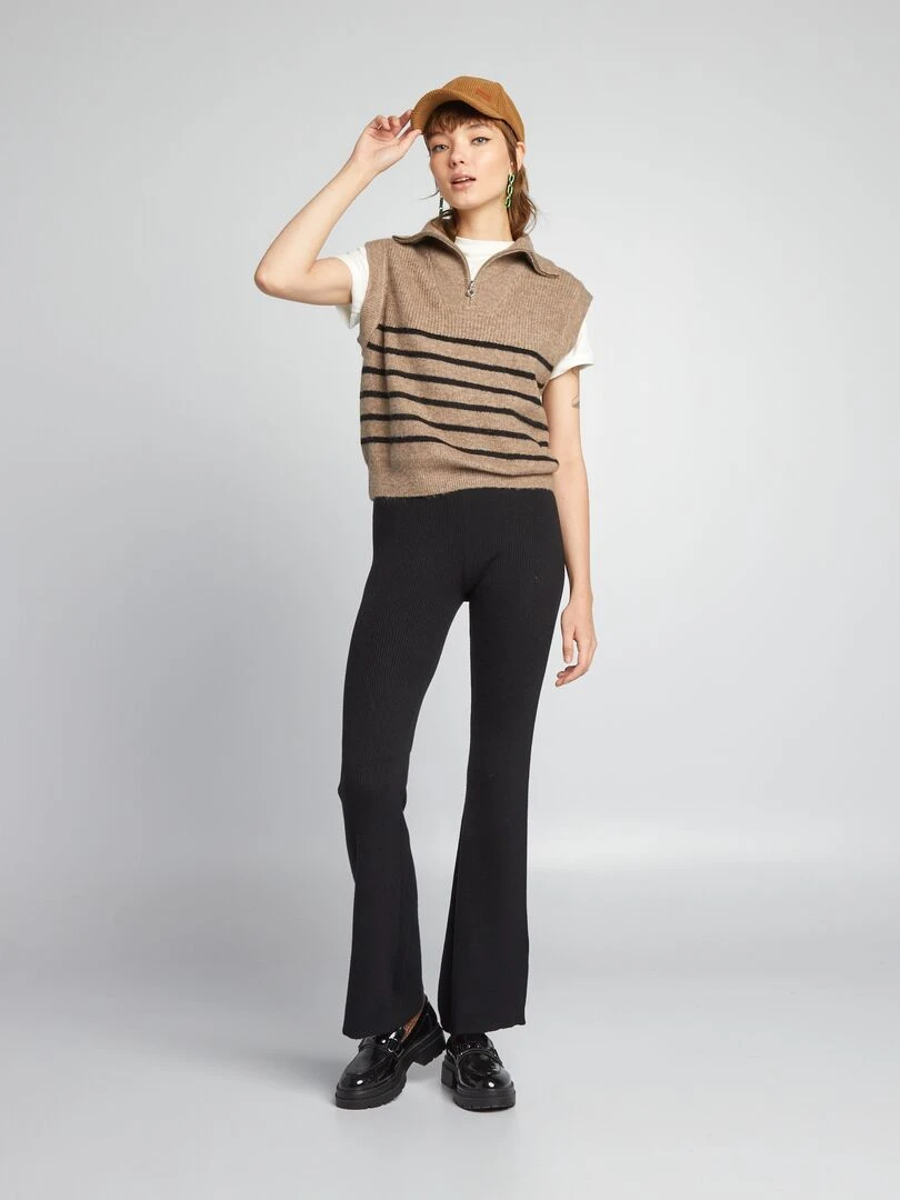 Pantalon large en maille côtelée noir