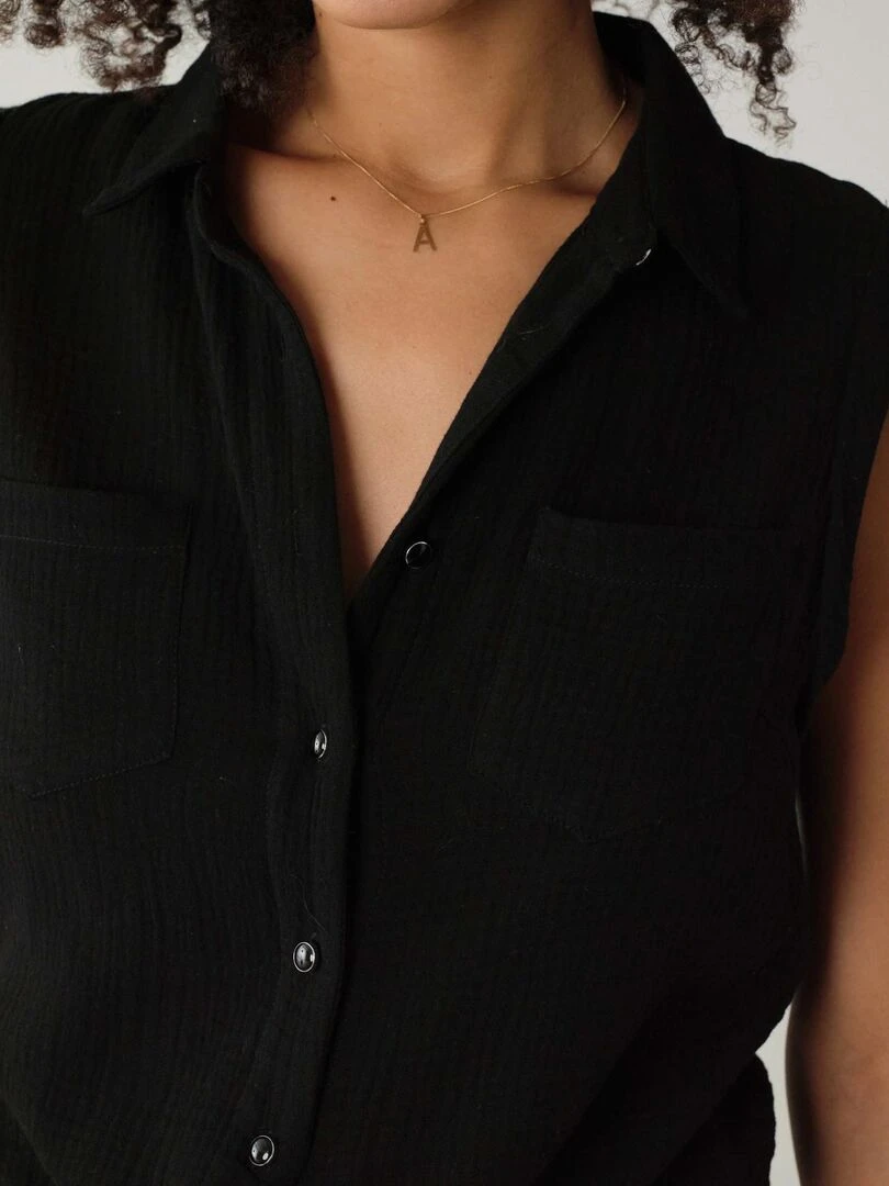 Chemise à manches courtes à revers pour femme 'Deeluxe'   Noir