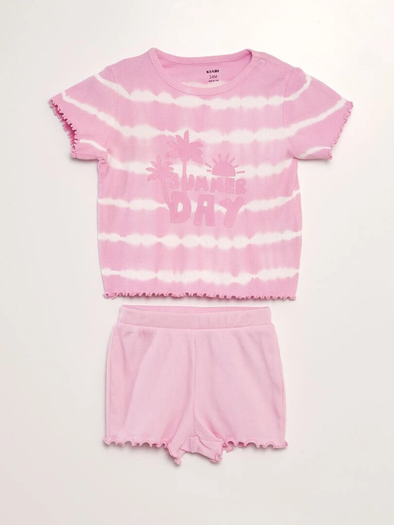 Ensemble T shirt + short de pyjama 2 pièces Rose