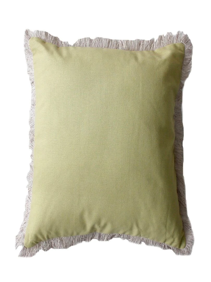 Coussin uni et déhoussable à franges Vert tilleul
