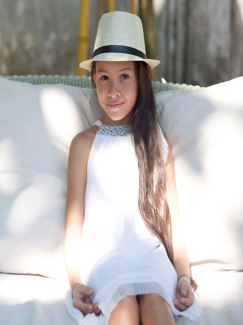 Robe Cérémonie Fille  Voile Blanc Col Liberty Violet  ALIZEE   La Faute à Voltaire   Blanc Violet