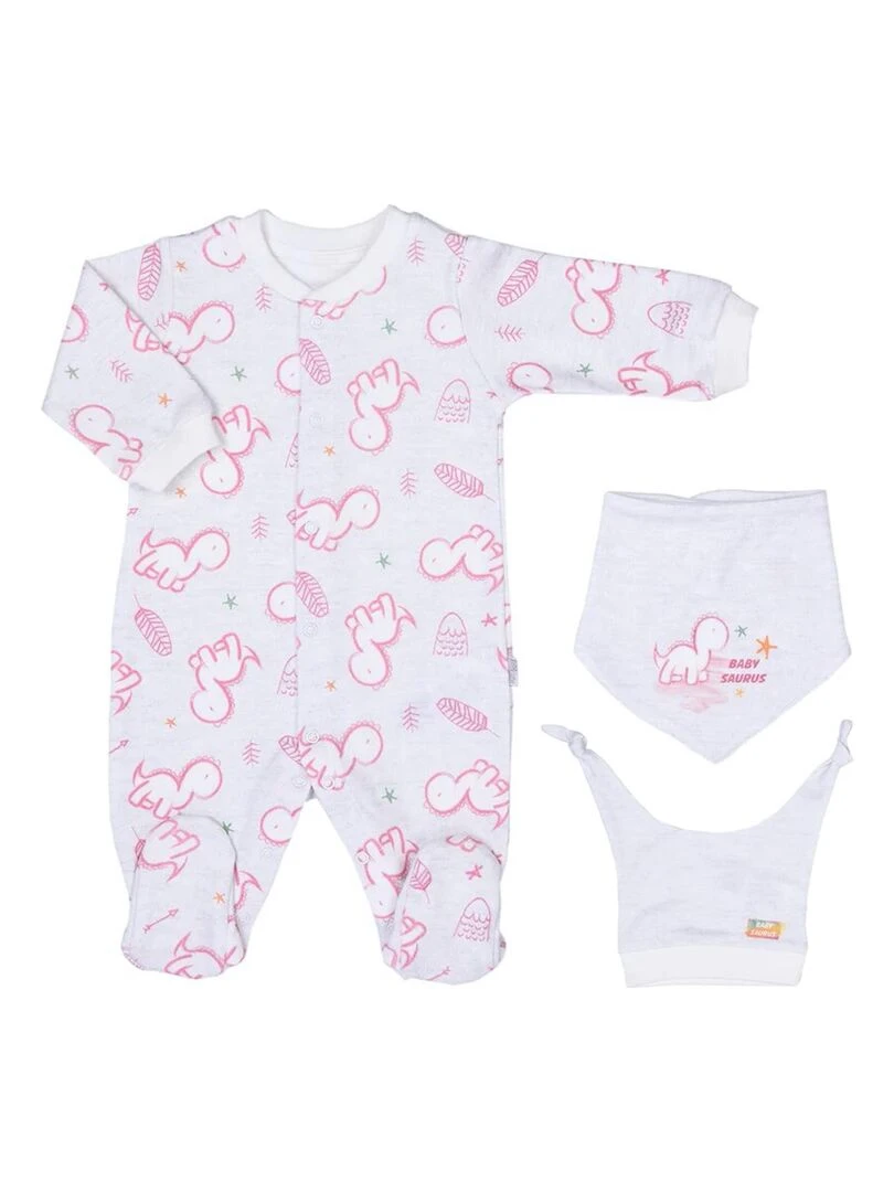 Pyjama bébé avec bandana et bonnet BABYSAURUS Rose