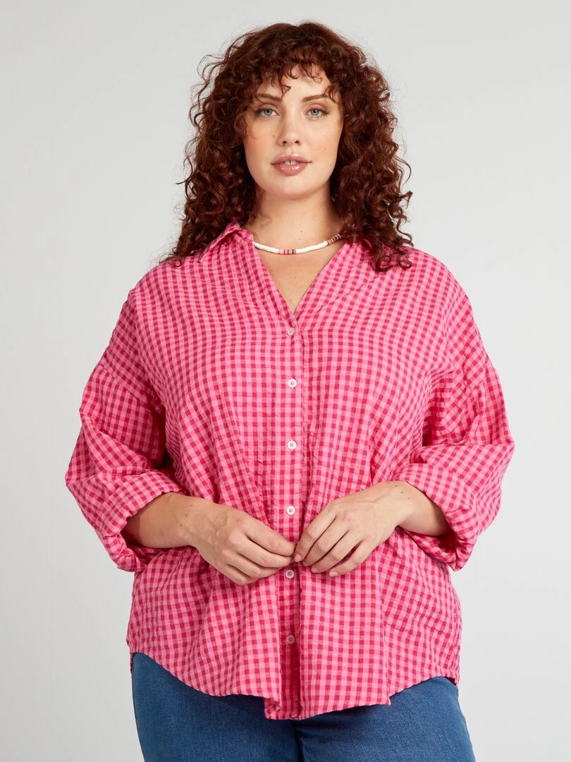 Chemise à carreaux vichy Rose