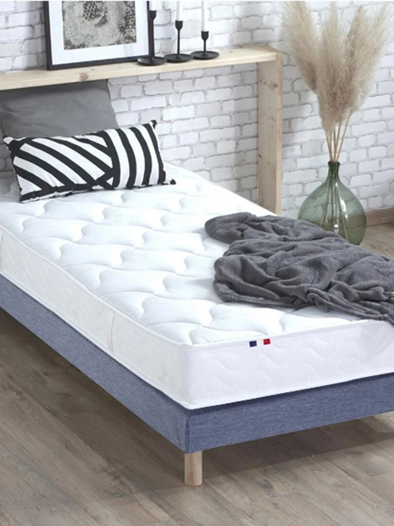 Ensemble Matelas Mousse ferme réversible ALTO + Sommier Made in France Sommier Bleu denim Bleu Blanc