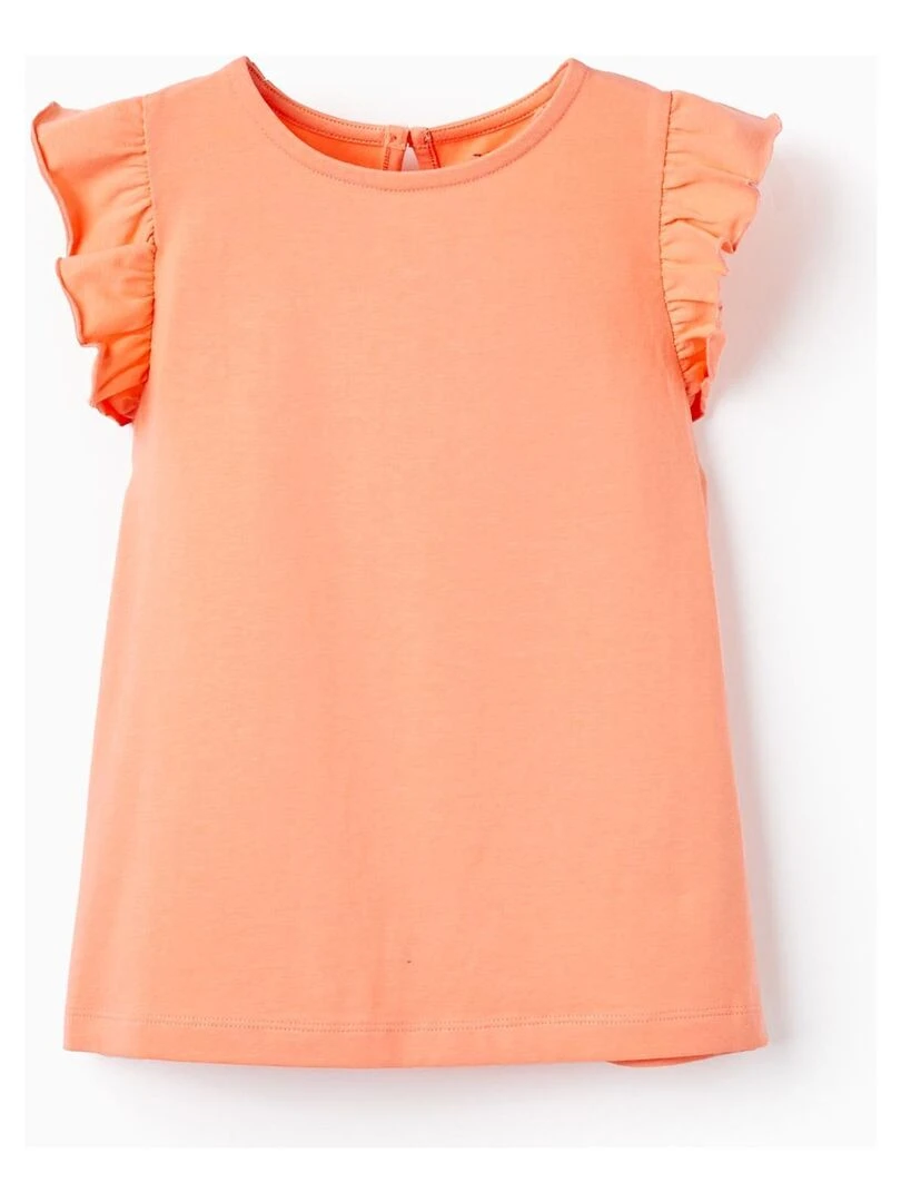 T Shirt en coton pour fille manches courtes Blanc Orange clair