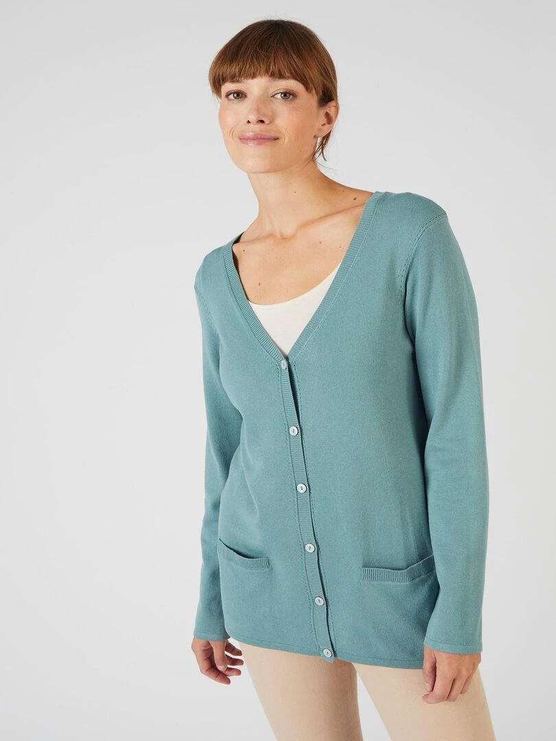 Gilet boutonné manches longues Damart Vert anis