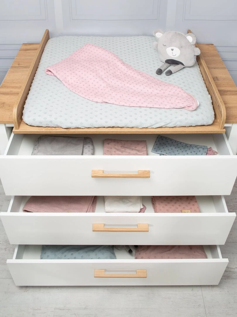 ROBA Commode à Langer "Ava" avec Plan à Langer Amovible   Blanc/ Chêne artisan   Hauteur 90 5 cm   Blanc