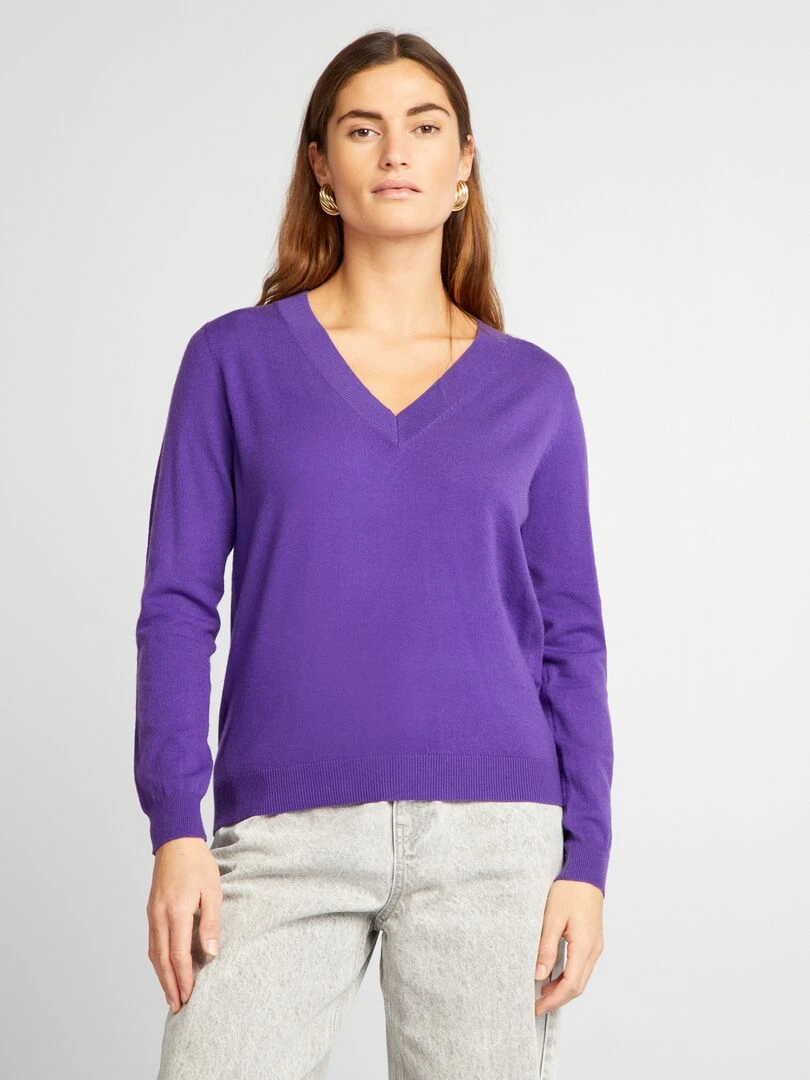 Pull en maille à col V   Violet