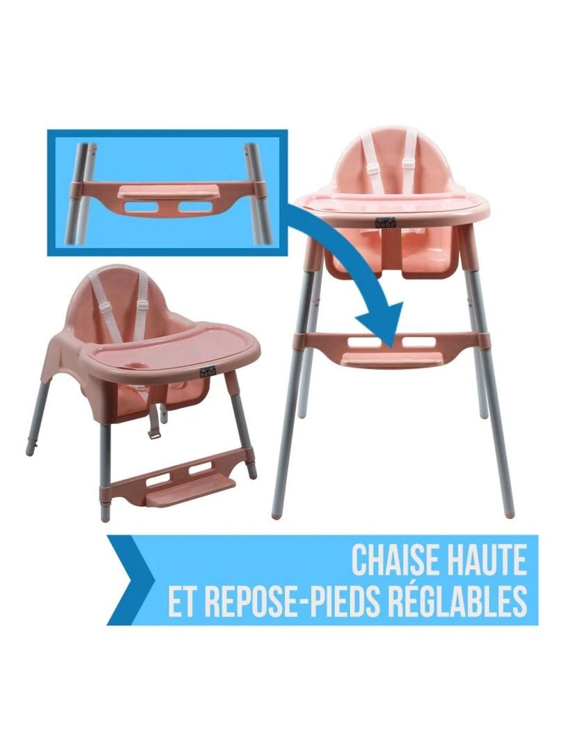 Chaise haute bébé enfant réglable hauteur et tablette Délice Gris Monsieur Bébé Rose