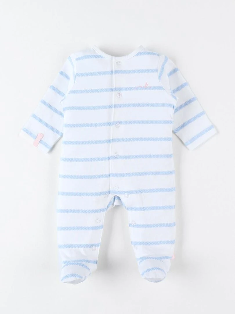 Pyjama 1 pièce rayé en jersey écru/bleu clair Noukie's Bleu