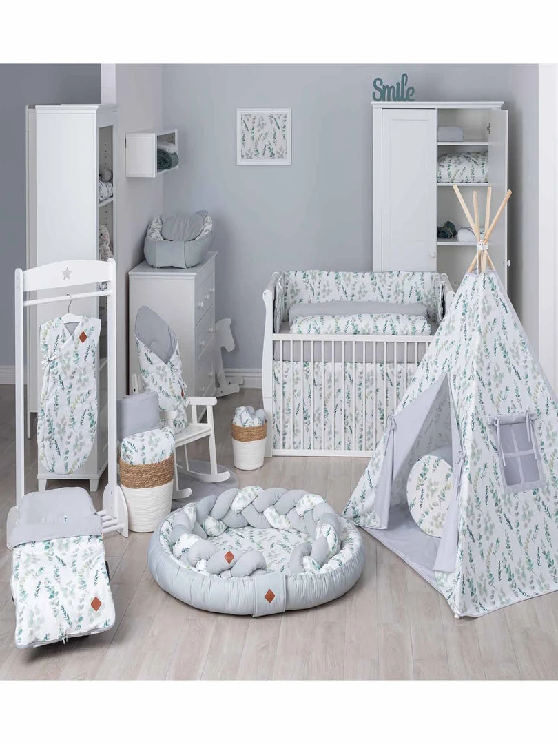 Oreiller coussin plat réversible   Eucalyptus   Gris