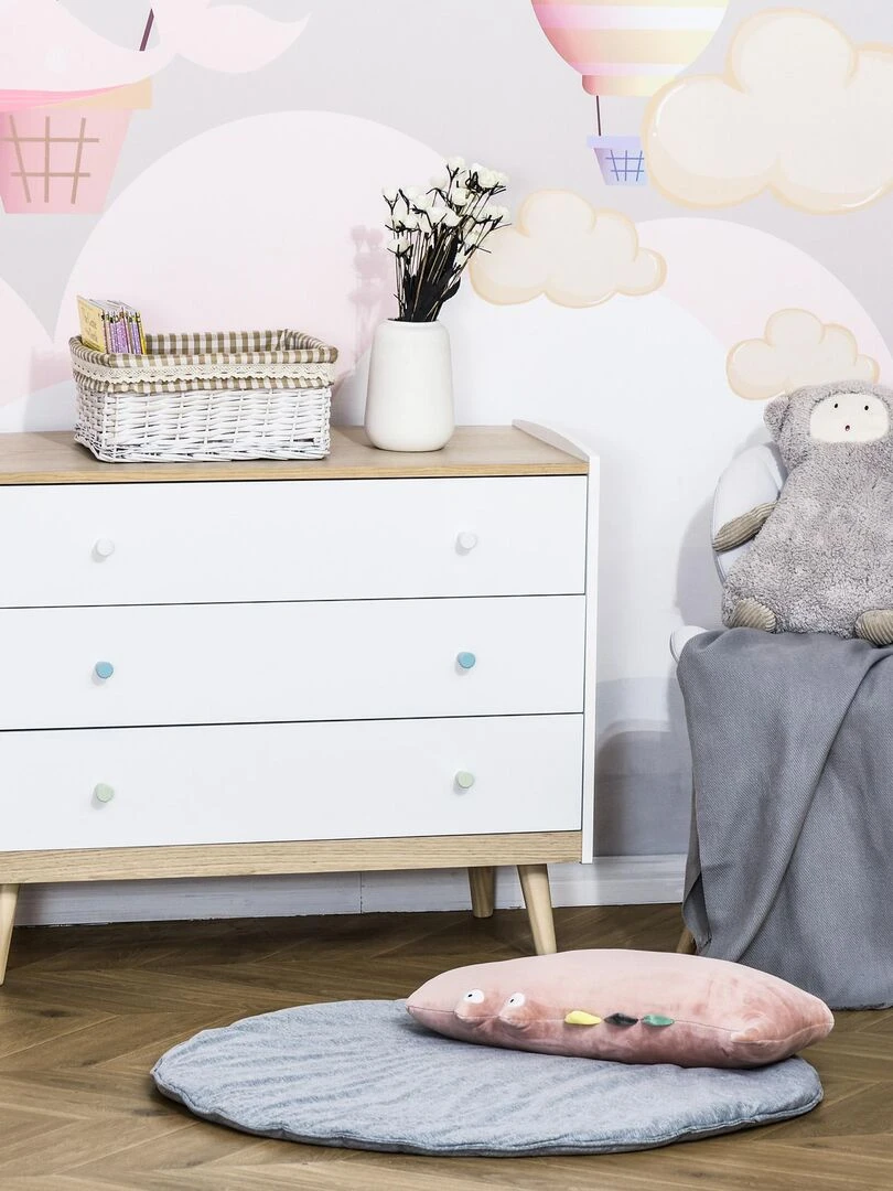 Commode 3 tiroirs design scandinave blanc aspect chêne clair Blanc