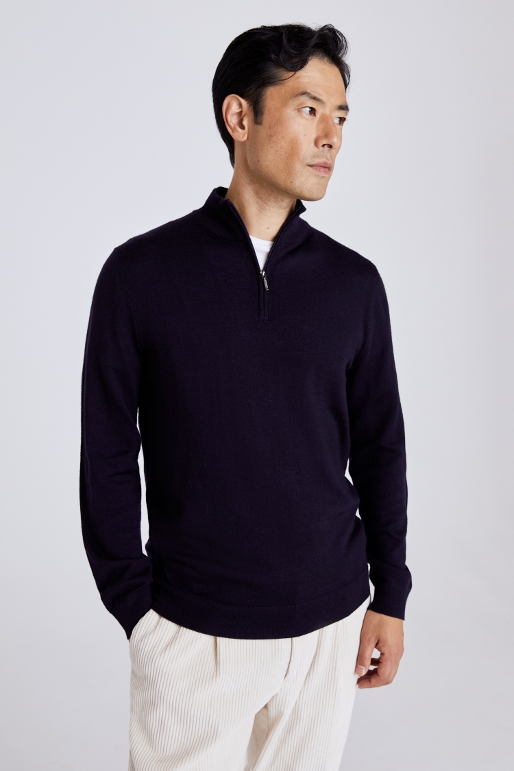 Navy Merino Crew Neck Jumper   Buy Online at Moss
