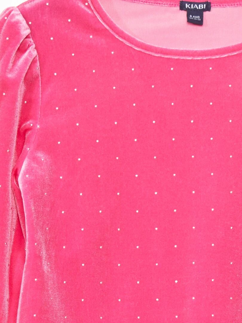 T shirt en velours à manches longues   Rose