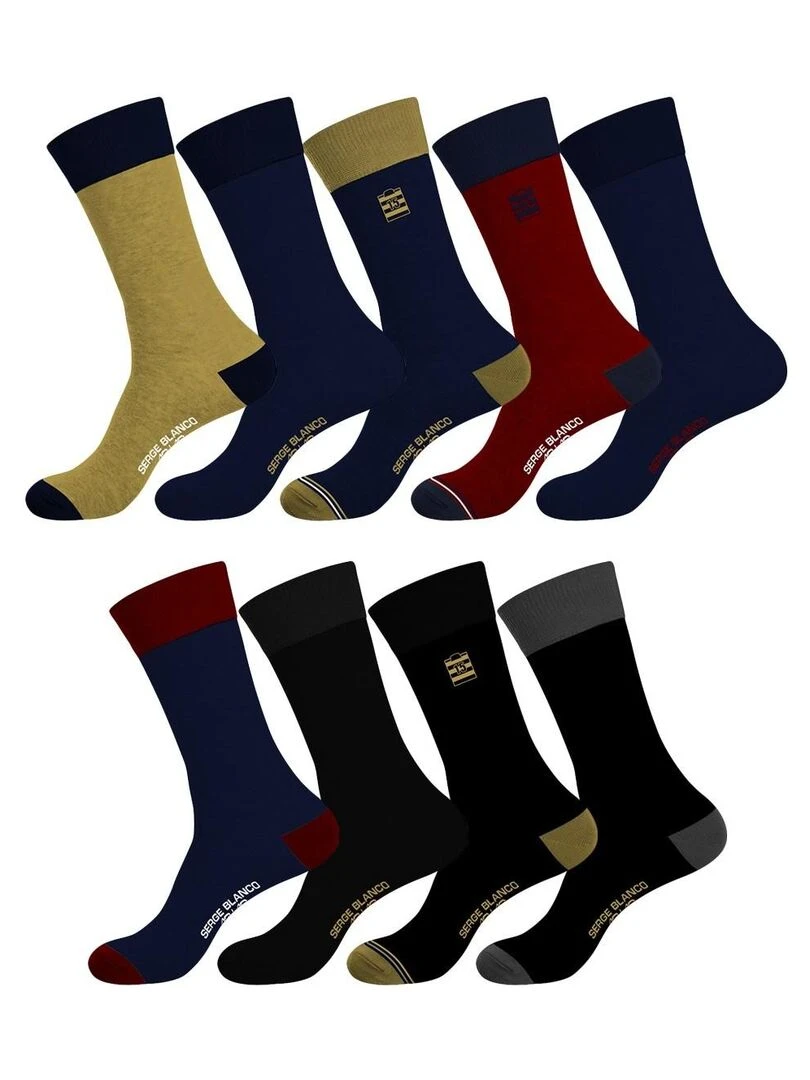 Lot de 9 Paires de Chaussettes de ville coton homme peigné doux Serge Blanco Noir