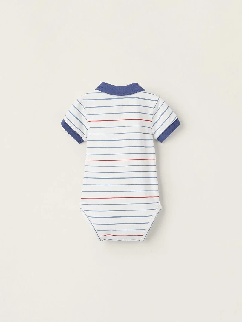 Body Polo en coton à rayures pour nouveau né manches courtes ATLANTIC COMPANY Blanc