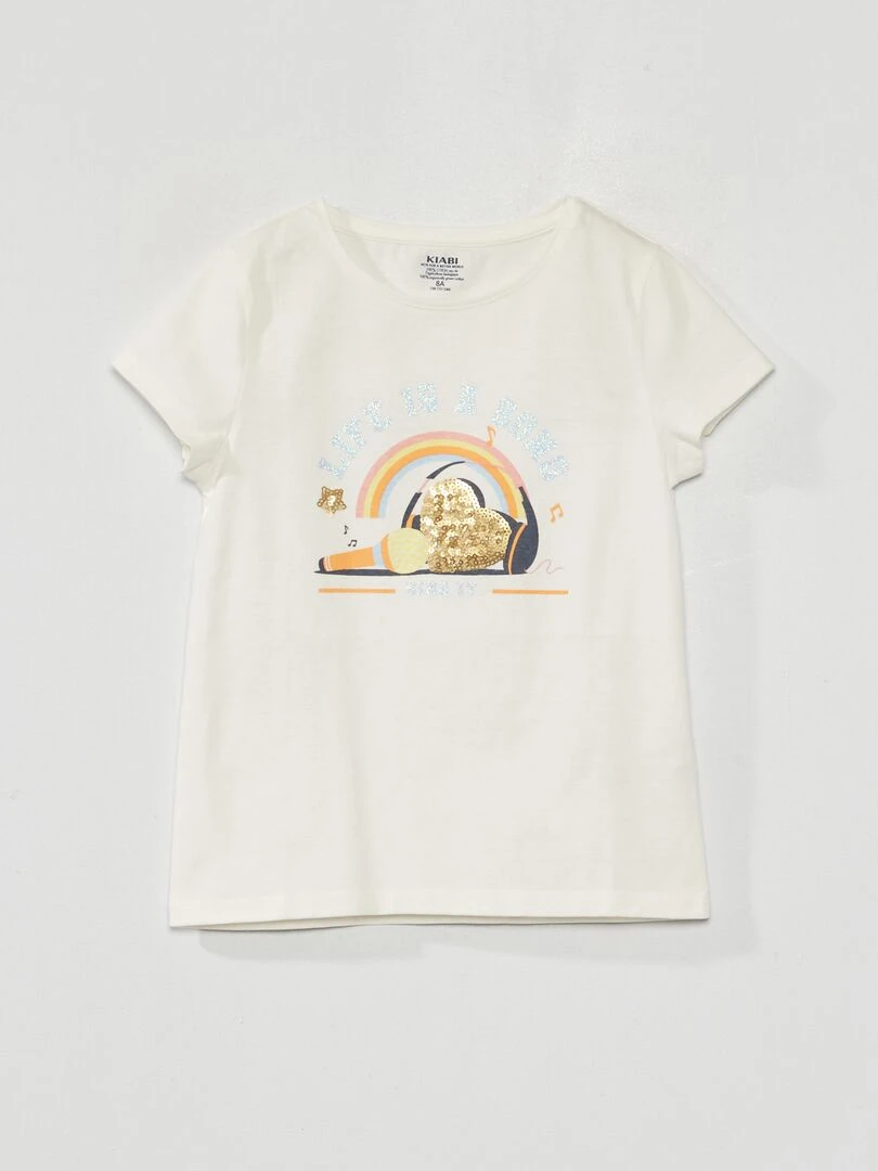 T shirt en jersey avec animation ludique BLANC