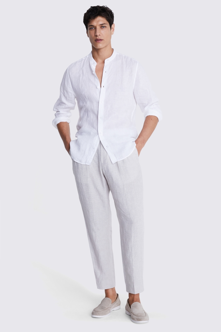 Tailored Fit White Linen Grandad Collar Shirt Buy Online at Moss