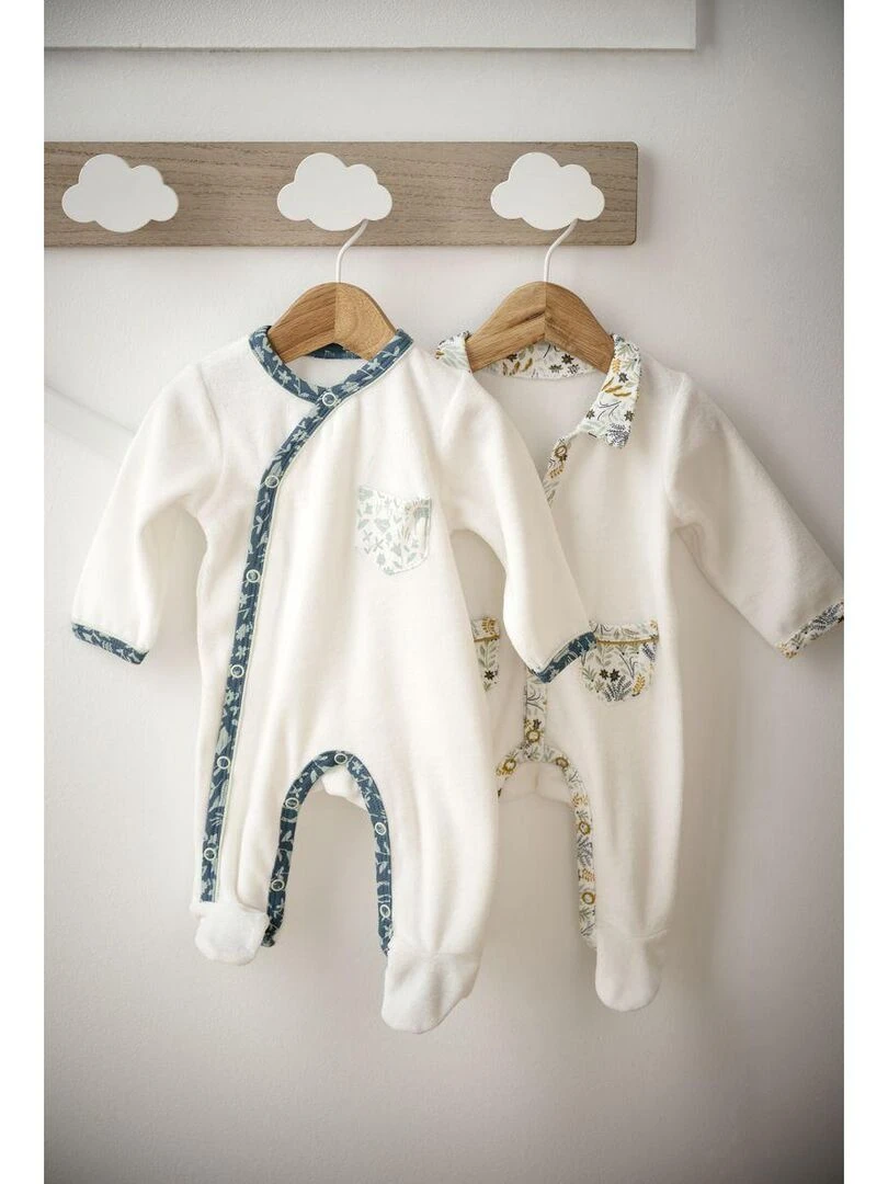 Pyjama bébé à manches longues en velours   SAUTHON   Blanc Jaune