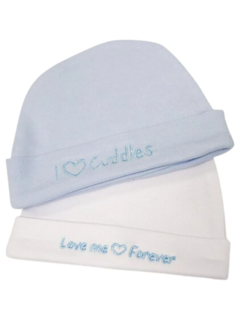 Lot de 2 bonnets bleu/blanc Prématuré Blanc Bleu