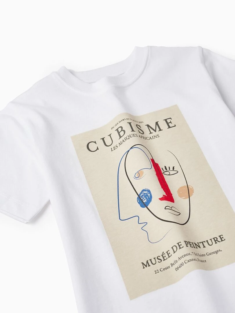 T shirt à manches courtes en coton pour garçon 'Cubisme' manches courtes   Blanc
