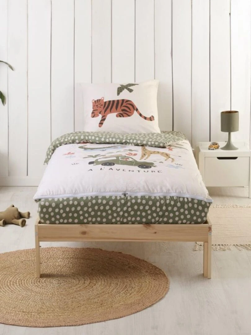 Bleu Câlin Rechange Caradou® Jungle Parure de Lit Enfant Sans Couette 90x190cm Vert clair