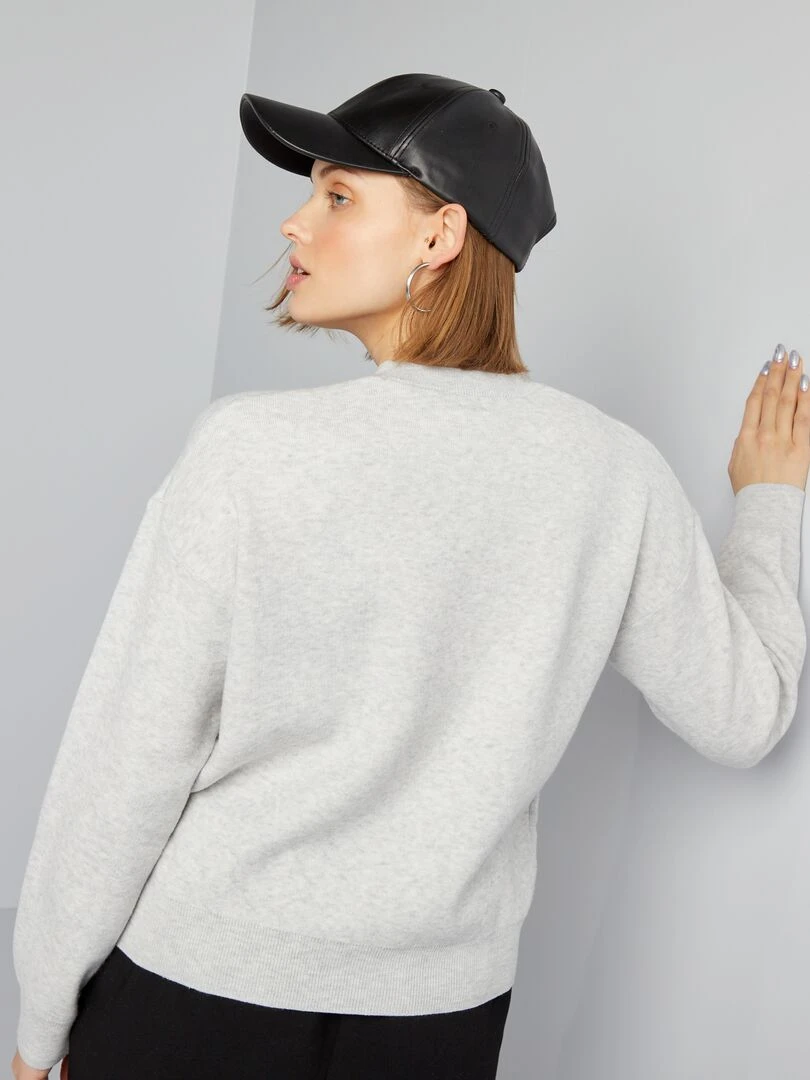 Pull à col rond avec inscription   Gris