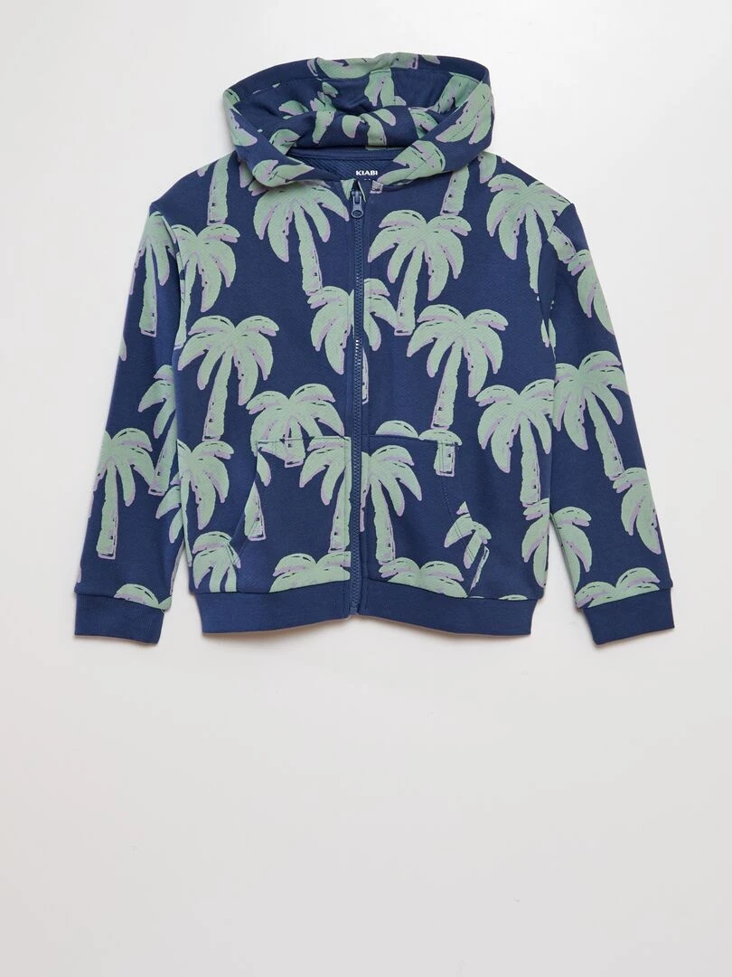 Sweat zippé à capuche à motif Bleu