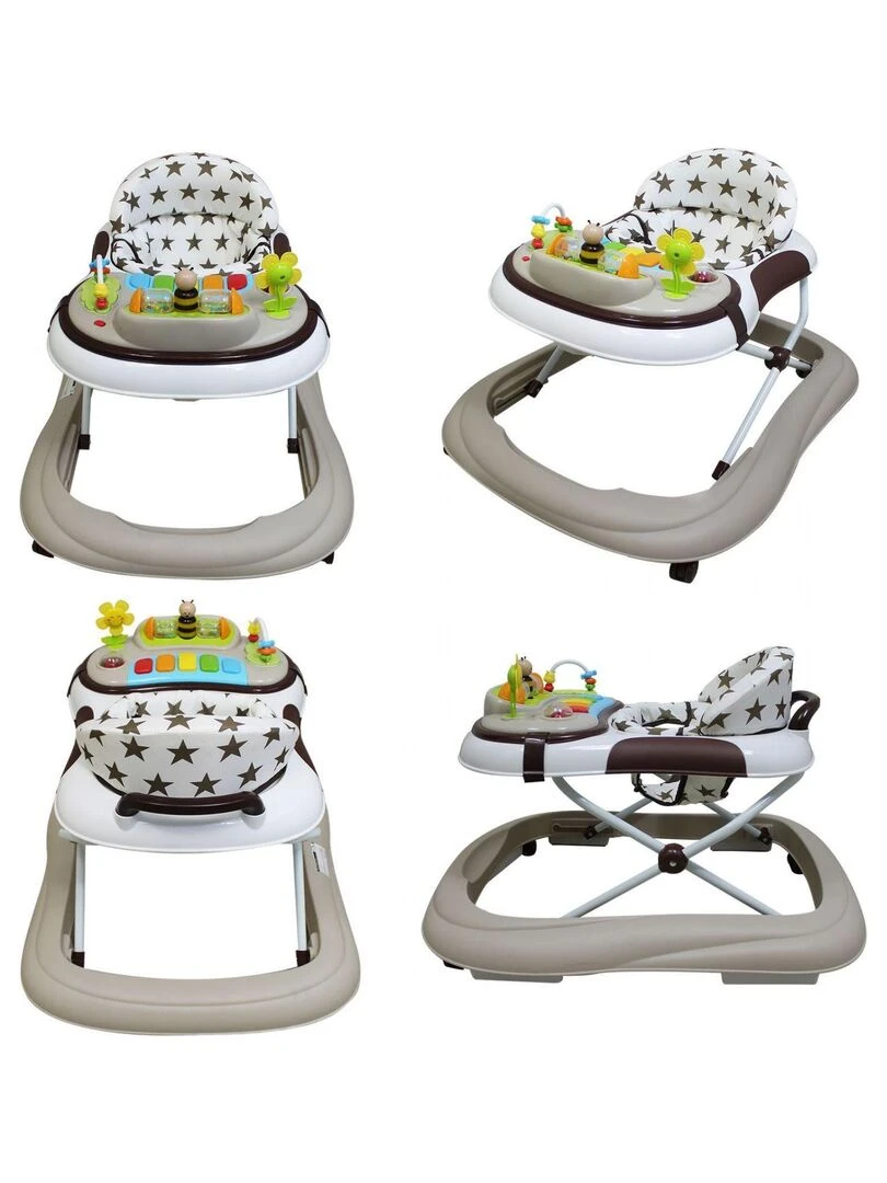 Trotteur bébé évolutif musical pliable réglable en hauteur   Monsieur Bébé   Marron