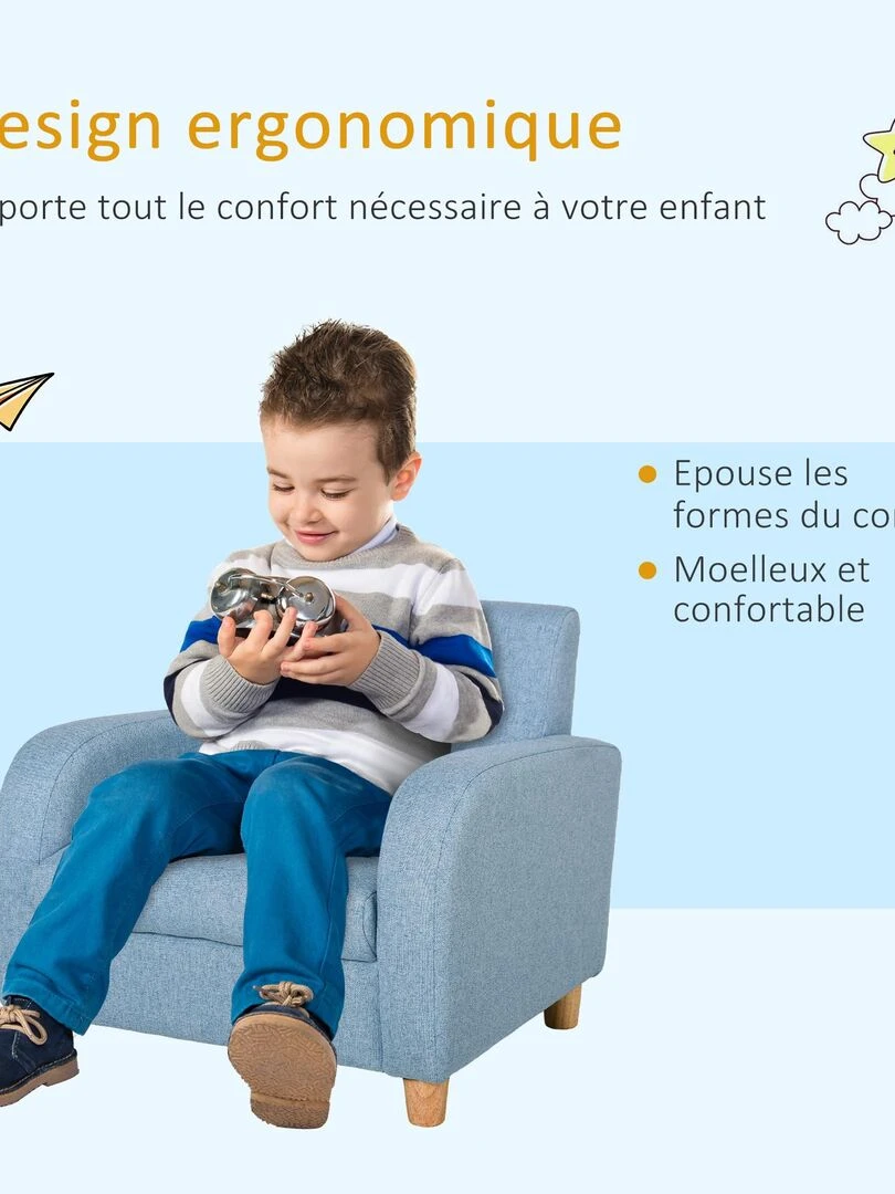 Fauteuil enfant design scandinave grand confort lin bleu   Bleu