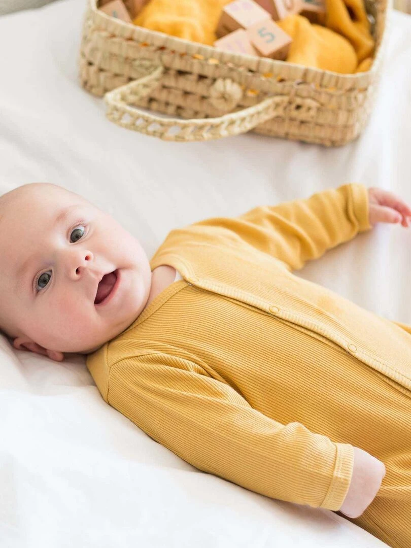 Pyjama bébé maille côtelée en coton Moutarde