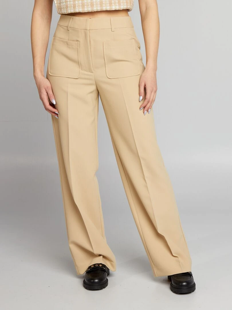 Pantalon droit avec poches plaquées Beige