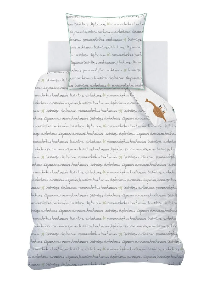 Parure de lit imprimée 100% coton  DINOS   Blanc