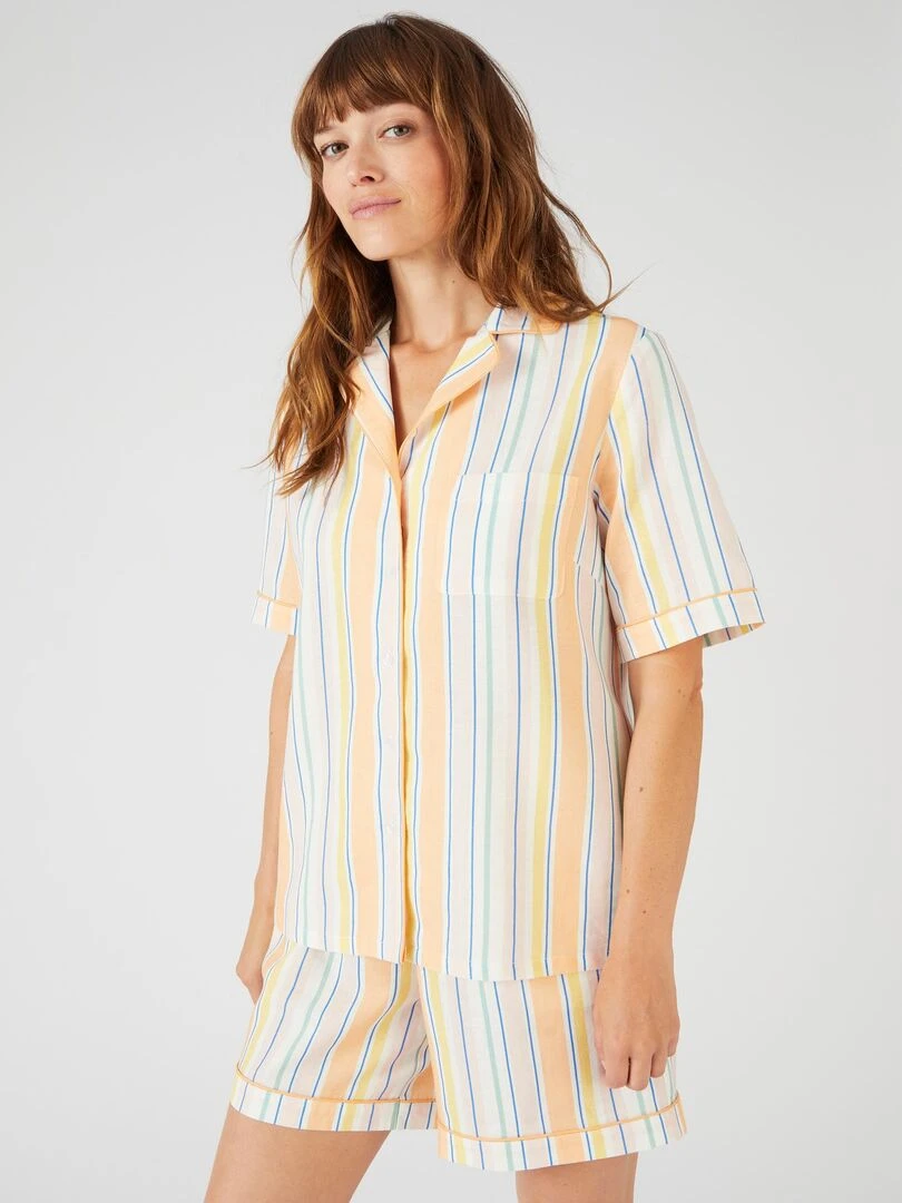 Pyjashort boutonné en lin/viscose Damart Multicolore