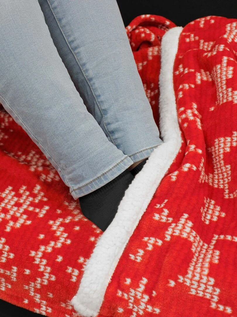 Plaid flanelle + poche pour pieds 125 x 150 cm Holly   Rouge