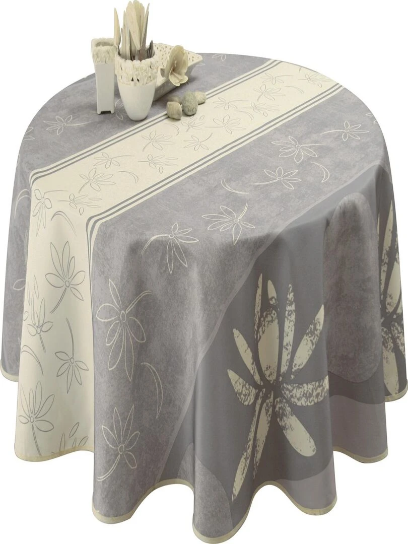 Nappe Anti taches Lotus Ecru Ovale 150 x 240 cm Gris Ecru