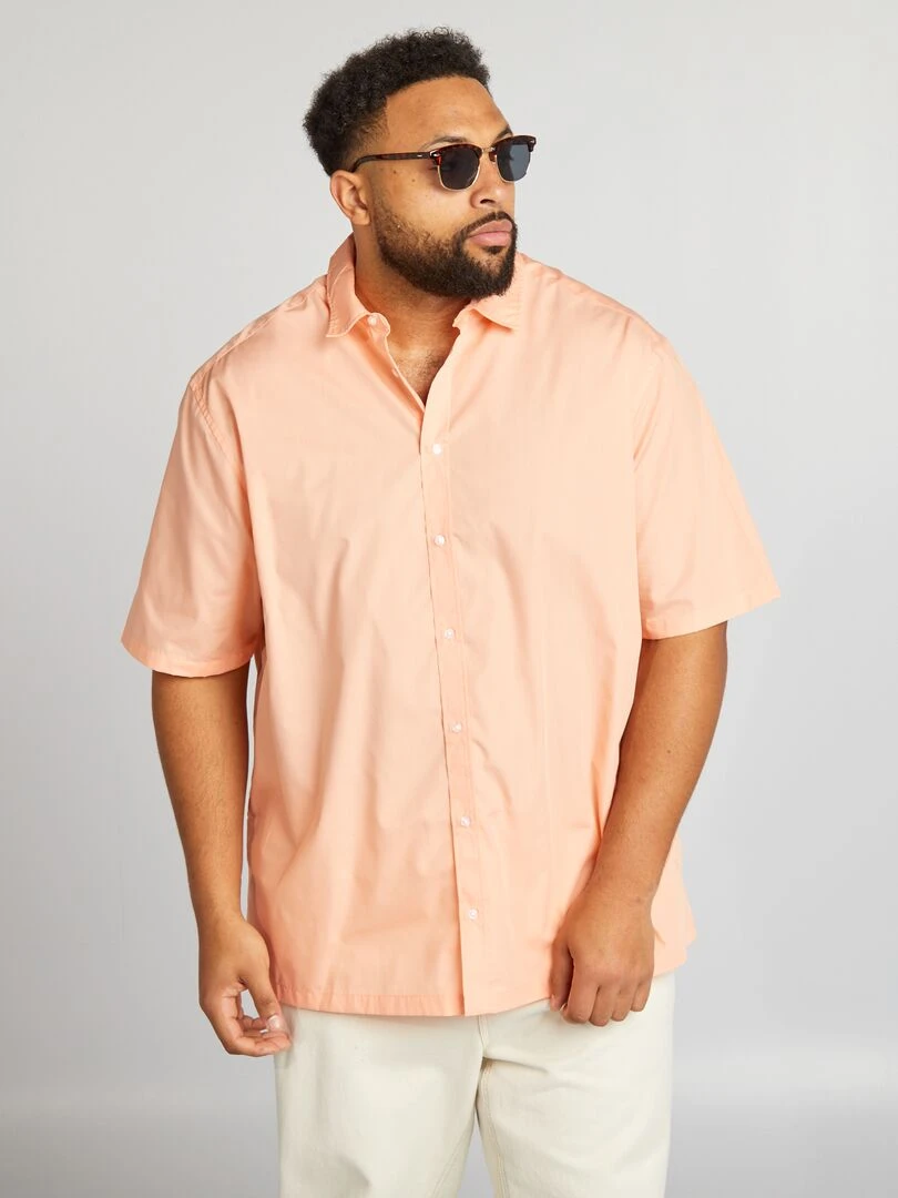 Chemise en popeline manches courtes Orange