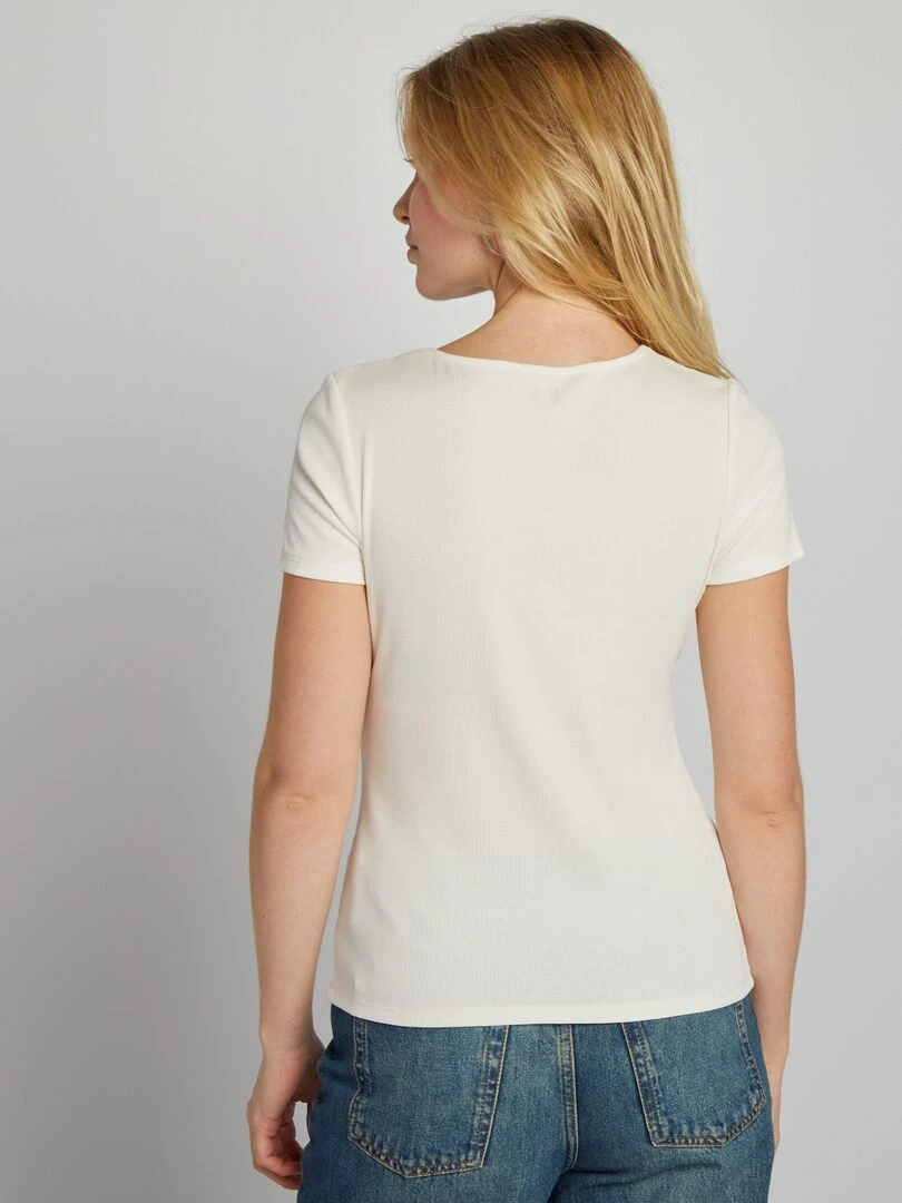 T shirt en maille côtelé   Blanc