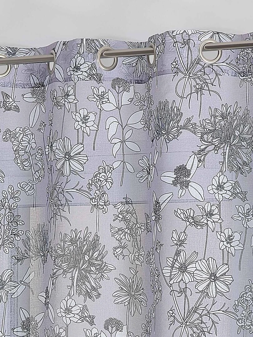 Voilage en étamine fleurie   Gris perle