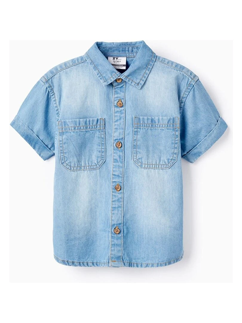 Chemise à manches courtes en denim de coton pour bébé garçon manches courtes CUBA Bleu clair