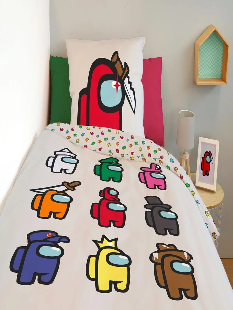 Housse de couette Among Us Imposteurs 140x200 cm et taie d'oreiller   100% Coton   Gris